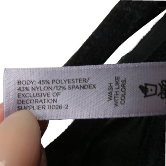 Ambrielle Black Lace Bodysuit Large Sexy Plunge Neck Spagetti Strap Velvet Lace - Picture 7 of 9